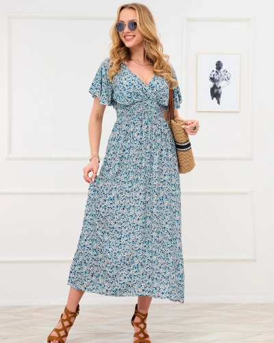 Rochie florală verde pentru femei, cu decolteu plic - Îmbrăcăminte