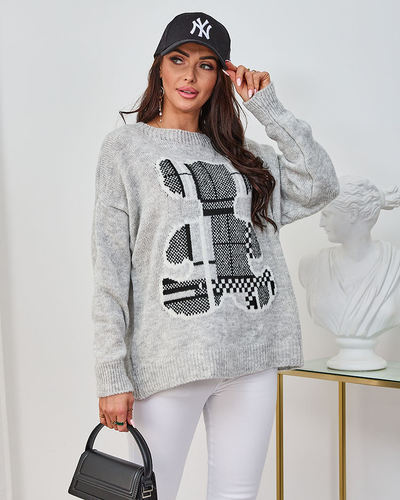 Royalfashion Pulover pentru femei gri cu ursuleț de pluș