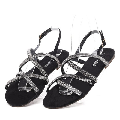 Czarne sandały z cyrkoniami Margarita- Obuwie