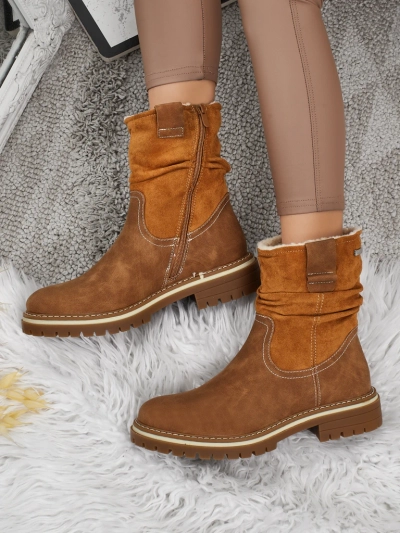 Botine înalte de damă din piele ecologică întoarsă Liora