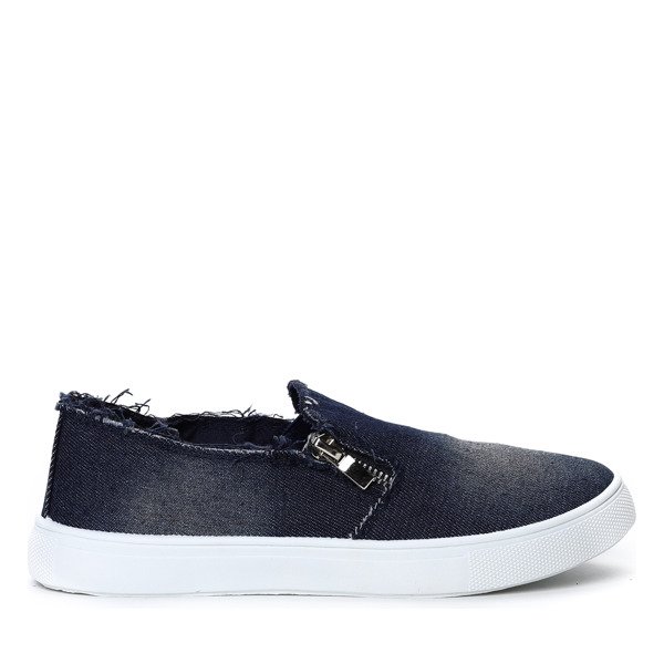 Granatowe jeansowe tenisówki slip on Aaron- Obuwie