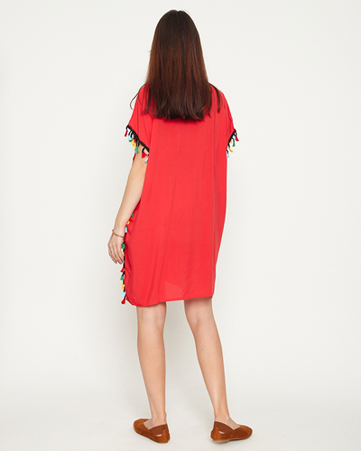 Tunica de plaja dama rosie de vara cu franjuri - Imbracaminte