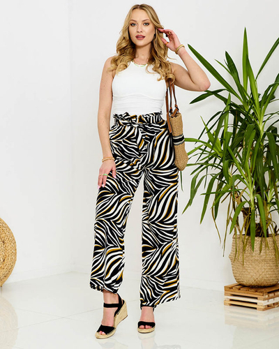 Pantaloni palazzo pentru femei cu model, negri- Îmbrăcăminte