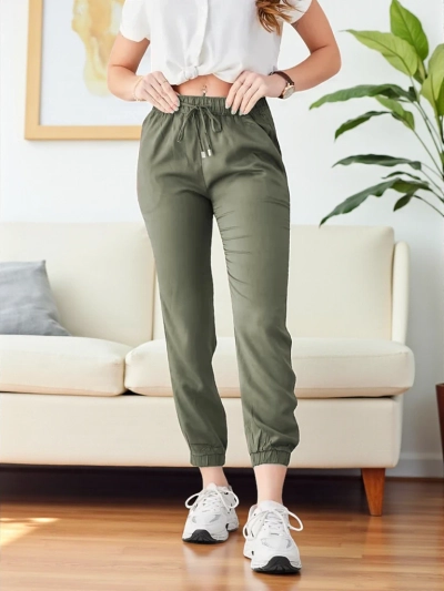 Pantaloni Lungi Raffaello Kaki Din Țesătură Lyocell