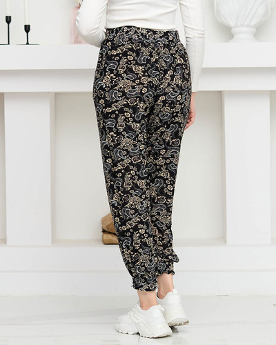 Pantaloni de dama negri cu imprimeu bej PLUS SIZE - Imbracaminte