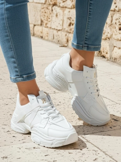 Sneakers damă albi Arete din piele ecologică, toc plat, colecția de primăvară