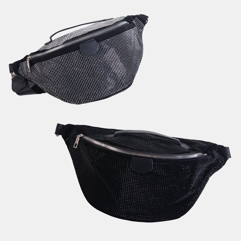 Rinichi negru pentru femei cu zirconiu argintiu cubic - Genți de mână