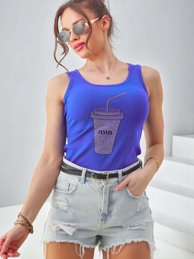 Royalfashion top de damă din bumbac cu cupe din strasuri