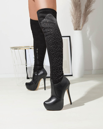 Cizme stiletto până la genunchi pentru femei, negre Agiocio- Footwear