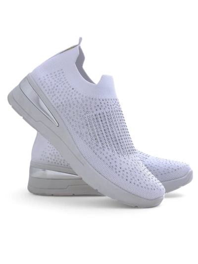Royalfashion Pantofi sport cu talpă wedge pentru femei, slip-on, cu strasuri Qelavise