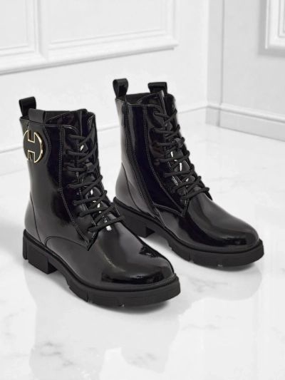 Botine de damă lăcuite cu șireturi Kalen