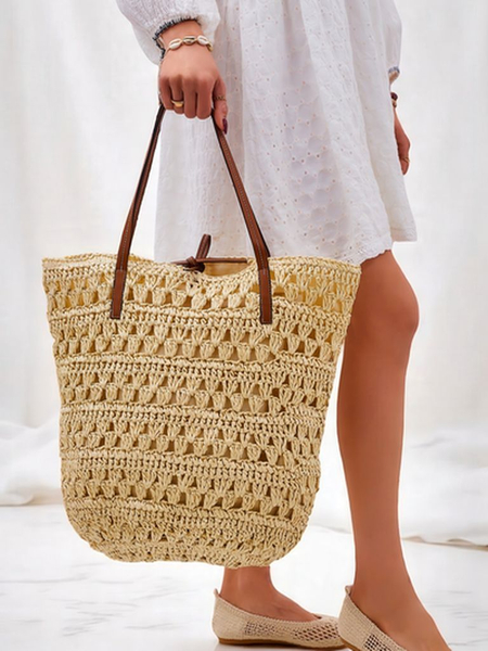 Royalfashion Geantă de damă mare din paie natural clasic