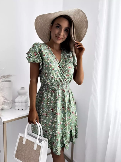 Royalfashion Rochie mini de damă verde cu motiv floral