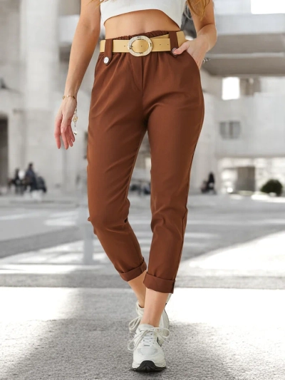 Pantaloni din viscoză Royalfashion pentru femei cu curea