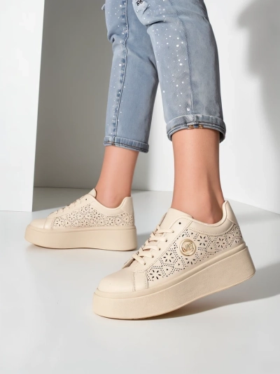Aurelia Beżowe Sneakersy Platforma Royalfashion Skóra Eko