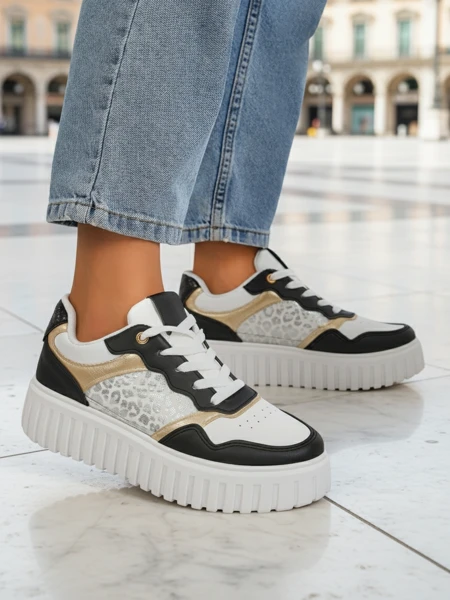 Damskie sneakersy Royalfashion Callista platforma czarne skóra eko rozmiar 40