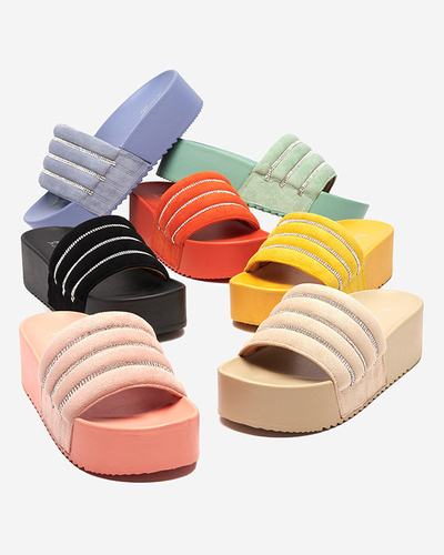 OUTLET Papuci negri de dama pe platforma Sunavi. Încălţăminte