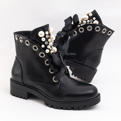 Cizme dama negre cu perle Dwin- Încălțăminte