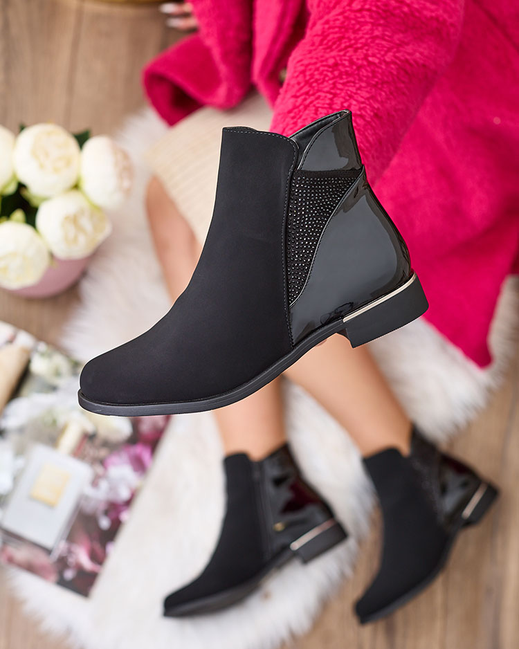 Royalfashion Cizme negre pentru femei cu zirconiu Overlissa