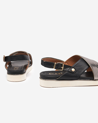 Sandale de dama negre cu centura argintie Gerii- Pantofi