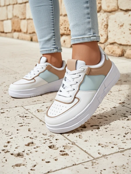 Sneakers damă Aristea Azzurro din piele ecologică cu talpă plată de 4 cm