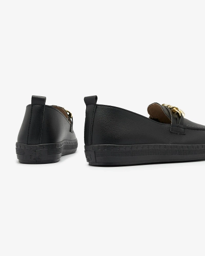 Mocasini negri de damă cu ornament auriu Ellica- Footwear