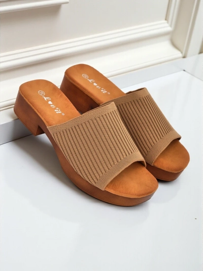 Royalfashion Damskie klapki na niskim obcasie Ribbed Grace