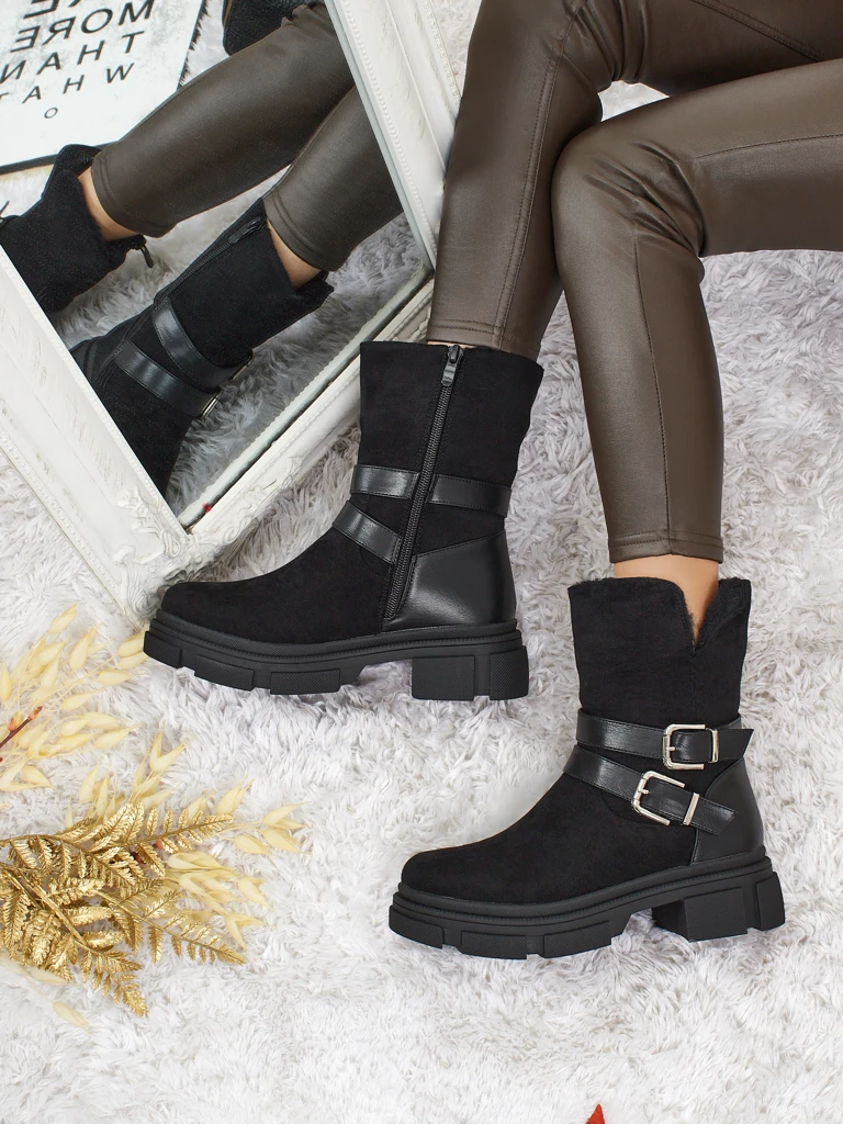 Botine înalte de damă din piele ecologică întoarsă Callire