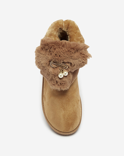 OUTLET Cizme de damă Camel a'la cizme de zăpadă cu partea superioară decorativă Cioni- Footwear