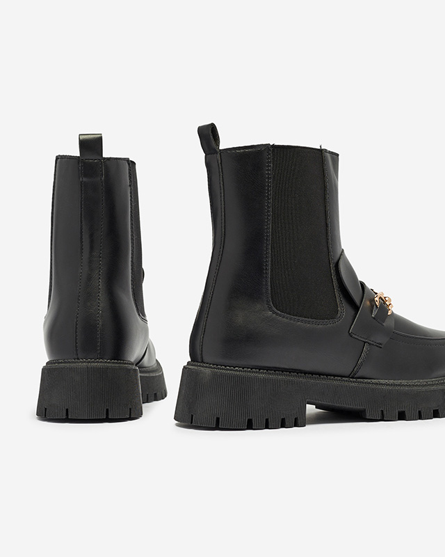 OUTLET Cizme din piele ecologică pentru femei, izolate, negre, cu ornament Fera - Încălțăminte