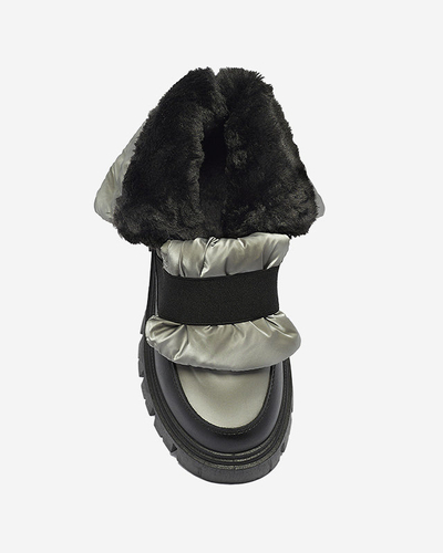 Cizme de zăpadă de damă cu talpă plată, în negru-gri Ferory- Footwear
