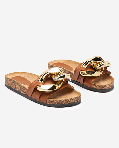 Papuci de damă maro cu decor la Fixci- Footwear