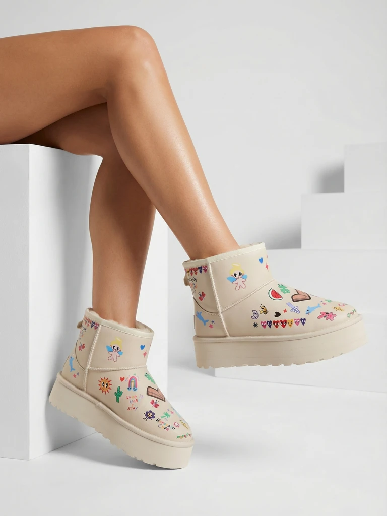 Ghete scurte de iarnă pentru femei Royalfashion cu stickere Hanaga