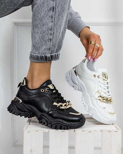 OUTLET Pantofi sport de dama albi cu lant auriu Evitos - Incaltaminte