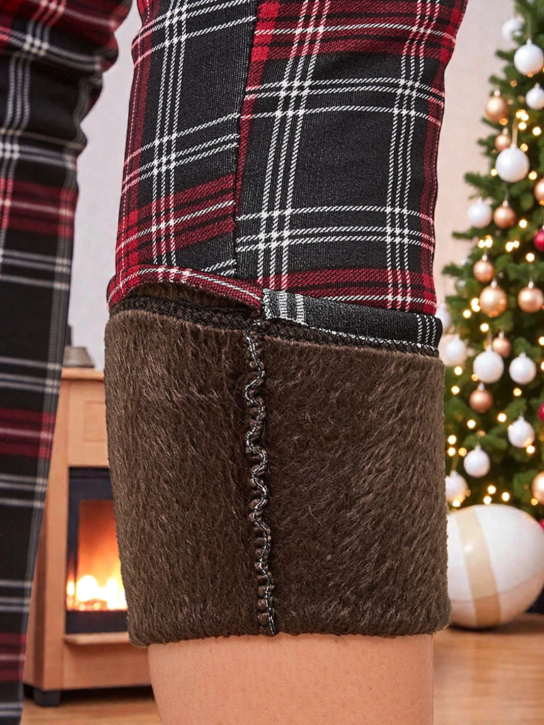 Royalfashion Pantaloni teggings pentru femei cu carouri încălzite