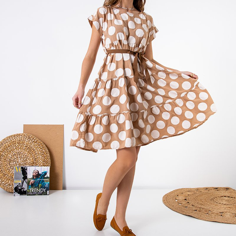 Rochie pentru femei bej cu buline - Îmbrăcăminte