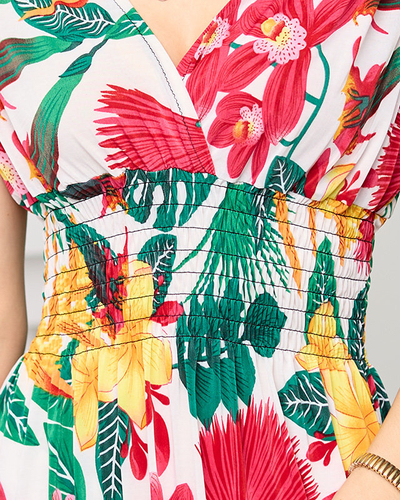 Rochie scurtă albă cu bretele cu model floral - Îmbrăcăminte