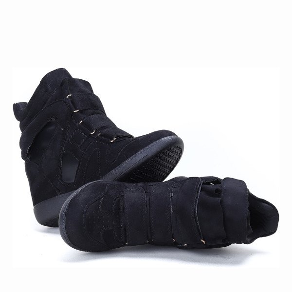 Czarne sneakersy na koturnie Barbra - Obuwie