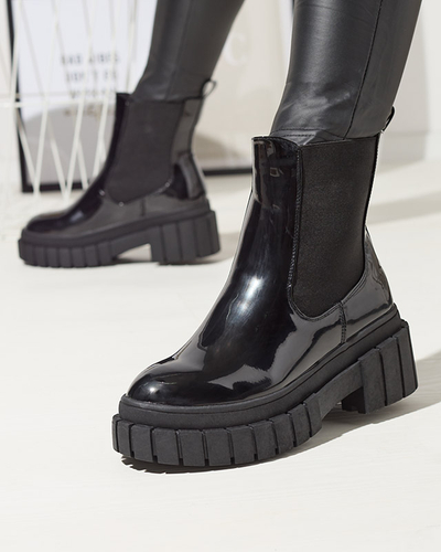 Cizme negre de damă din piele întoarsă cu talpă mai groasă Fazzati- Footwear