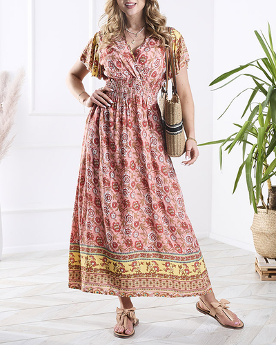 Rochie maxi florală de damă în roz- Îmbrăcăminte