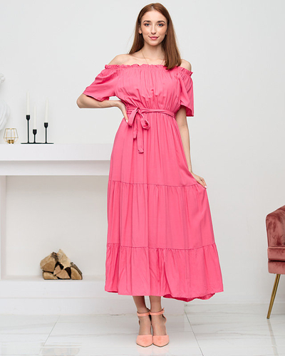 Rochie midi corai de dama cu spatele deschis - Imbracaminte