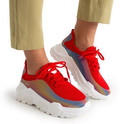 OUTLET Tenisi roșii de damă cu inserție multicoloră Isis - Încălțăminte