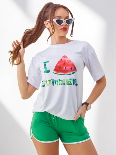 Set sportiv Royalfashion pentru femei, cu tricou și pantaloni scurți, Pepene
