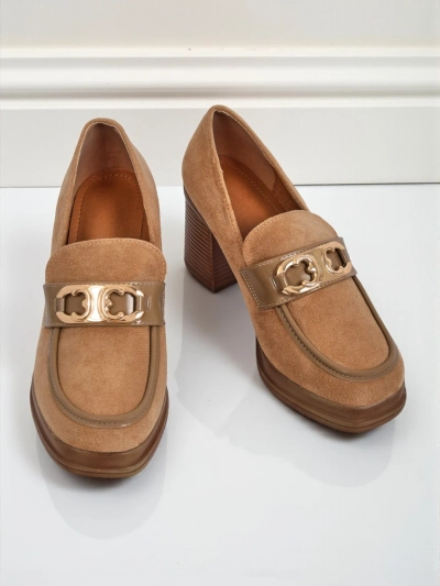 Damskie Loafers Perseida – jasnobrązowe zamszowe na słupku eleganckie