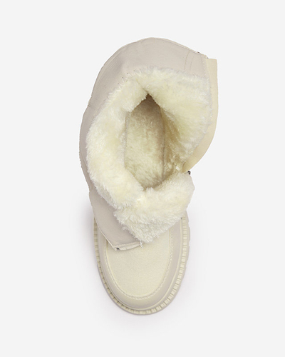 Cizme cu toc plat de damă crem Mefina- Footwear