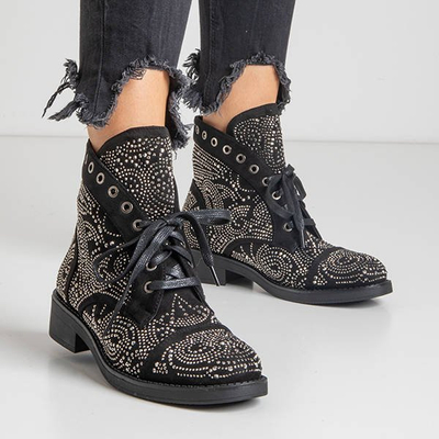 Cizme de damă negre cu zirconiu cubic Elwira - Încălțăminte