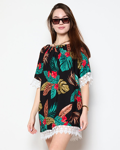 Bluză de damă neagră cu flori MARIM PLUS - Îmbrăcăminte