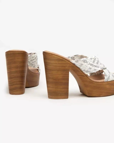 OUTLET Papuci albi de dama pe stalp inalt Kotinso - Incaltaminte