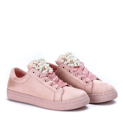 Różowe tenisówki z perełkami i cyrkoniami Cecilyn - Obuwie