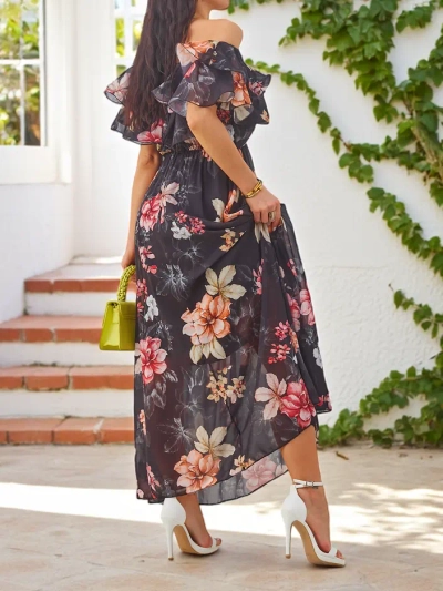 Rochie off-the-shoulder Royalfashion pentru femei, cu mâneci scurte, în diverse modele florale